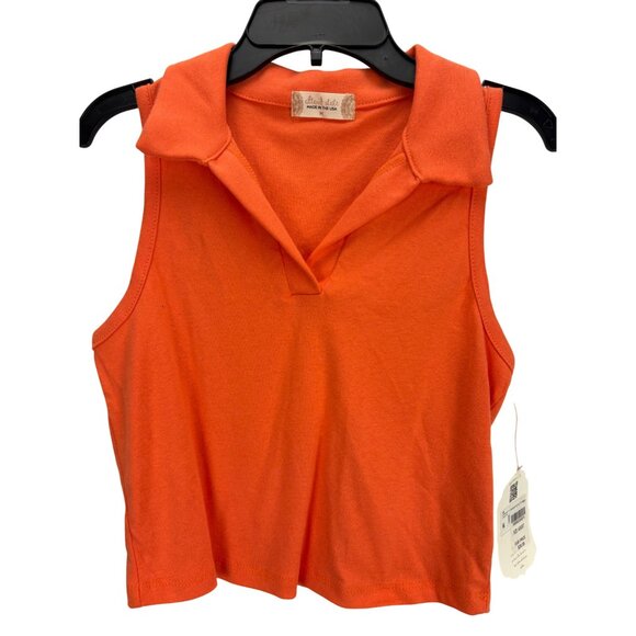 Altar'd State Orange Sleeveless Polo Tank Top XS Cotton Made in USA Minimalist - Picture 3 of 7